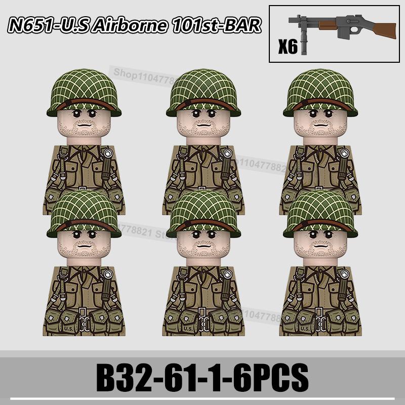 WW2 US Rangers 101 Airborne Soldier Figures Building Blocks Military Army Infantry Gear Helmet Rifle Guns BAR Bricks Toy Gifts