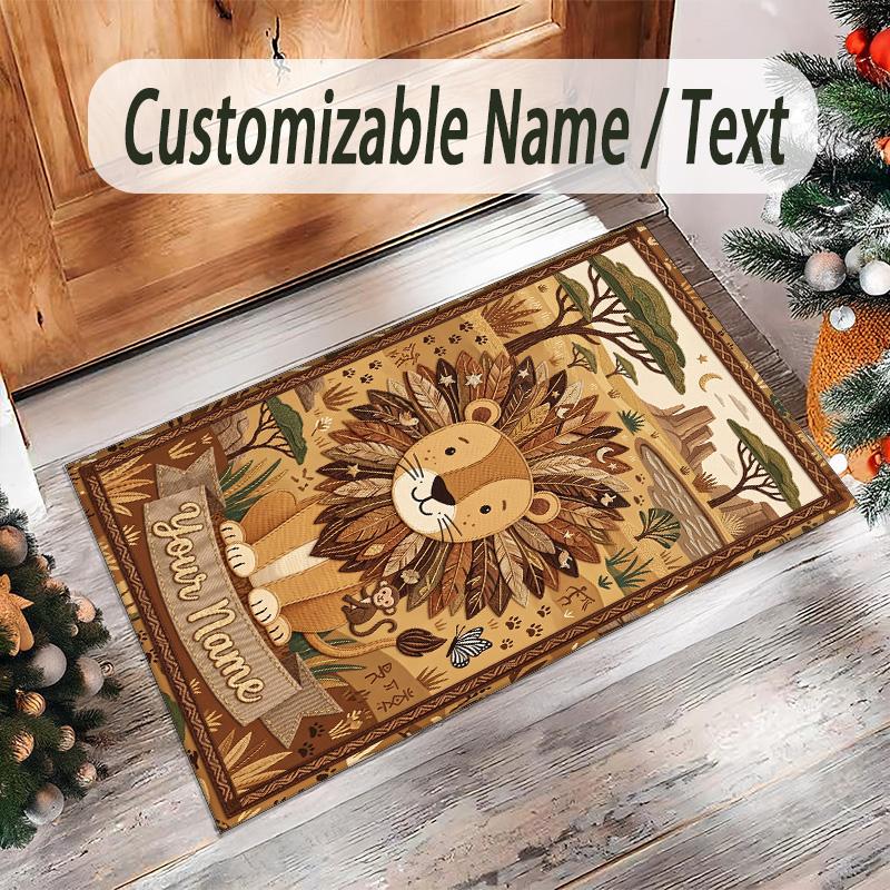 Leopard Theme Crystal Velvet Floor Rug Personalized Custom Name Text Warm Carpet Home Decoration