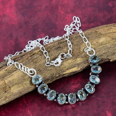 Blauer Topas Halskette 925 Sterling Silber Schmuck, Handgefertigte Halskette Verstellbar, Edelstein Schmuck, Verlobungsgeschenke