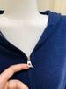 Women's Dark Blue Zip-Up Knit Cardigan, Korean Style, Waist-Cinching, Hooded, Long Sleeve, Autumn/Winter Short Jacket.