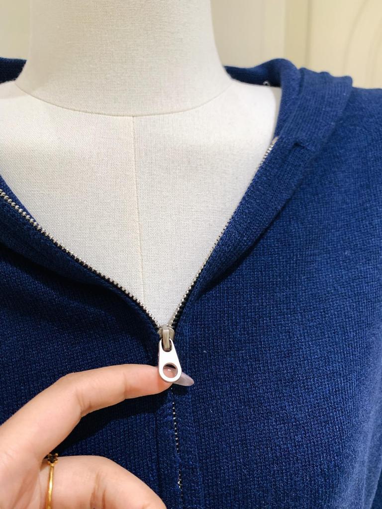 Women's Dark Blue Zip-Up Knit Cardigan, Korean Style, Waist-Cinching, Hooded, Long Sleeve, Autumn/Winter Short Jacket.