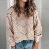 Women's Round Neck Hollow Knit Sweater - Pure Color Pullover