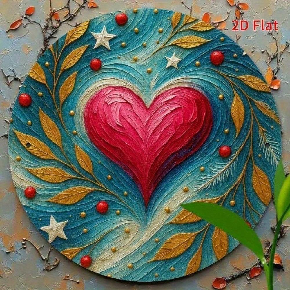 Vintage Round Metal Sign Rustic Golden Leaf Red Heart Wall Decor Retro Tin Sign For Home Bar Cafe Art Printing Unique Gift