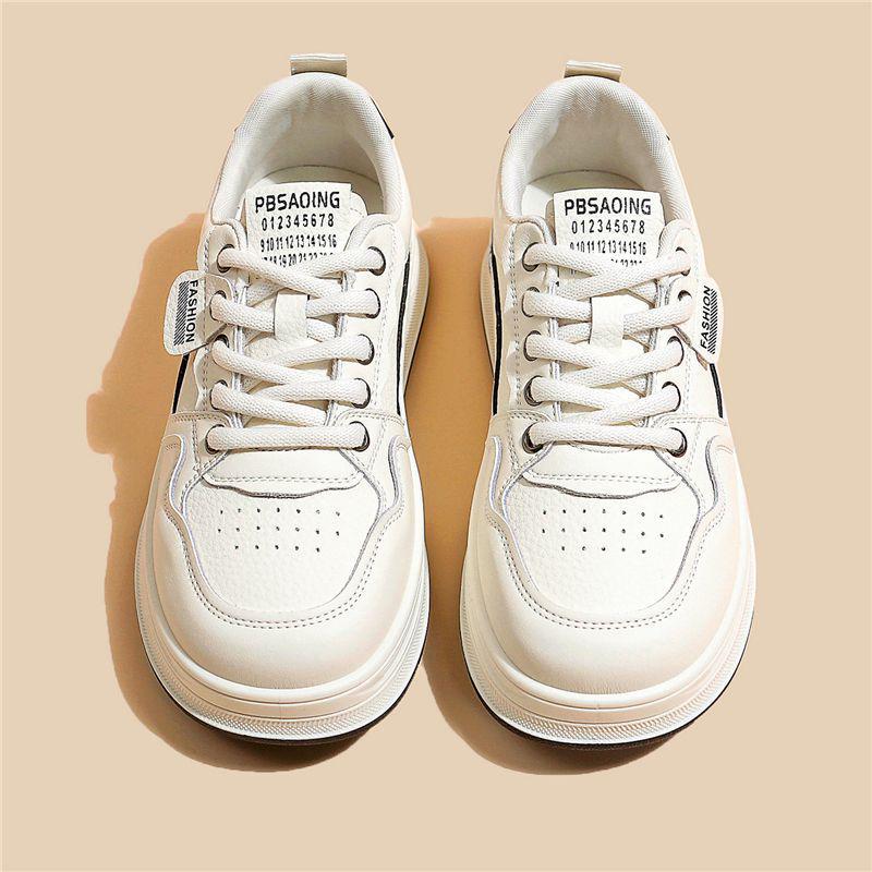 Damen Vielseitige Weiße Flache Dicke Sohle Schuhe - Frühling/Herbst 2025, Runde Zehenpartie Lässige Dad-Sneakers