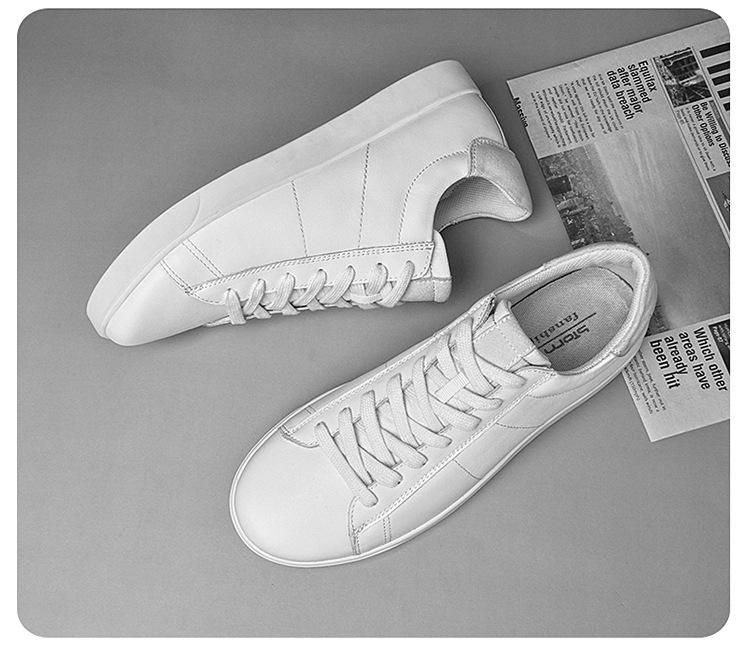 2026 Men's Genuine Leather White Low-Top Skate Shoes - Versatile, Breathable, and Trendy with Thick Sole