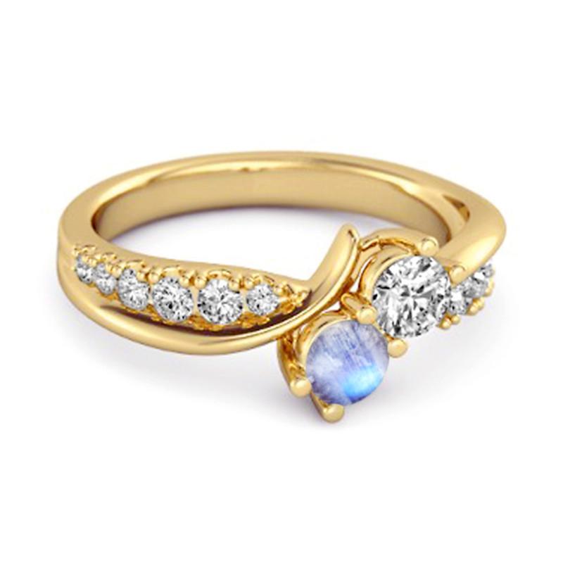 Moonstone Twin Stone Pave Ring - 925 Sterling Silver Gold Vermeil