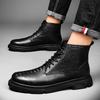 Tooling Boots Men's High-top British Style Men's Shoes Crocodile Pattern Season New Middle-top Velvet Thermal Cotton Martin Boots Shoes Men's
