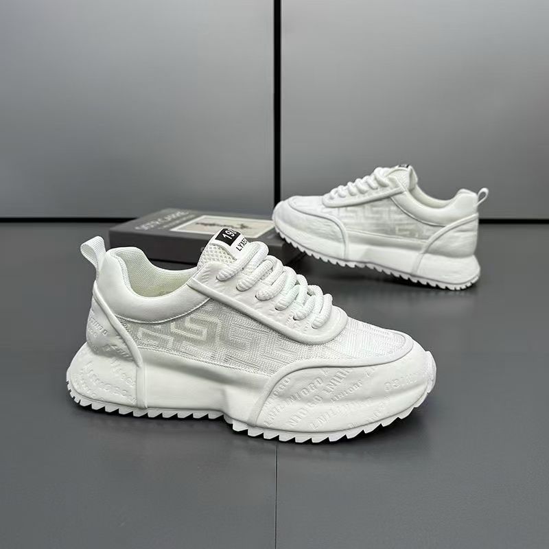 

Дышащая мужская обувь, новинка 2025 года, летняя сумка, спортивная универсальная повседневная обувь, модная повседневная обувь с увеличенным каблуком для папы 39 белый