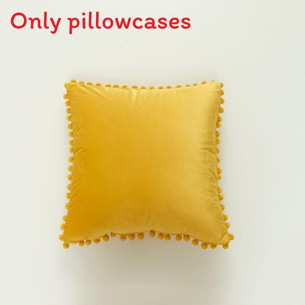 Velvet Solid Dutch Color Pillow Cases Pompom Edging Cushion Cover Living Room