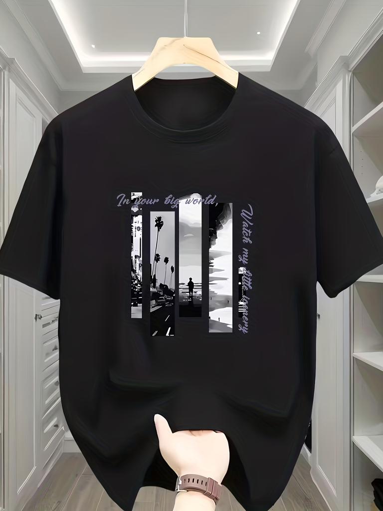 Featuring A Cityscape Storyboard Graphic On The Front With Roundneck Shortsleeve Tshirt Unisexs Clothing Unisexs Summer T Shirt