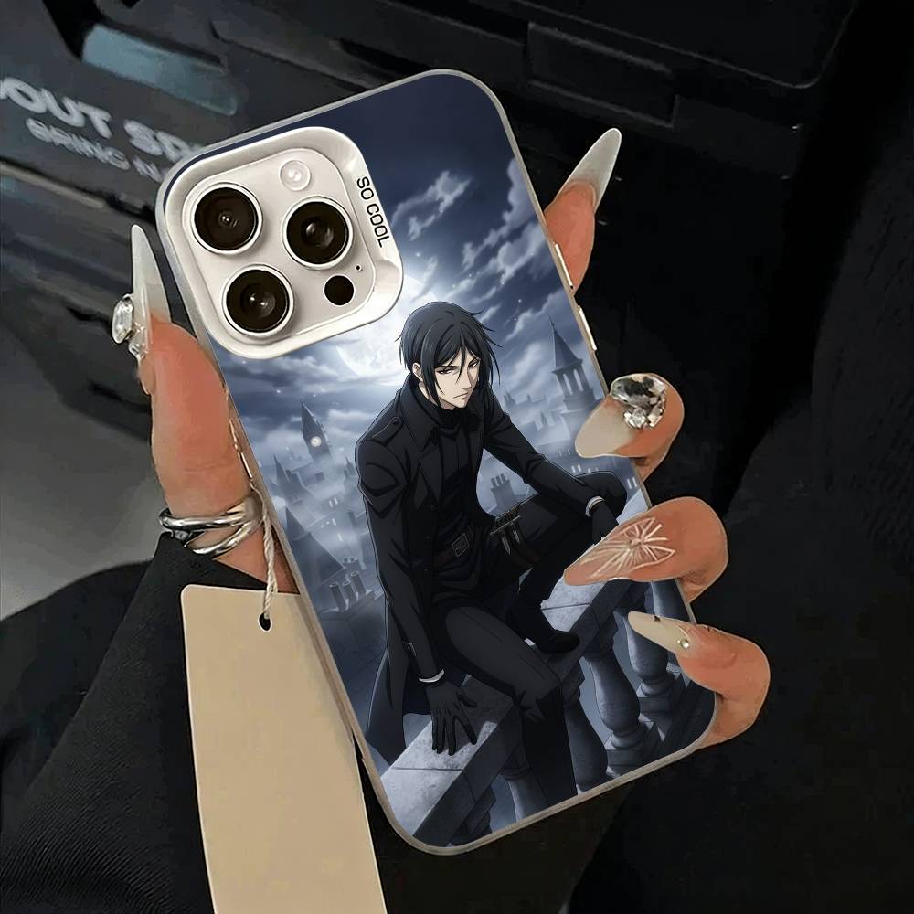 Classic anime-B--Black- Butler Phone Case For iPhone 11 12 13 14 15 16Pro Max Plus White Sliver Phone Cover