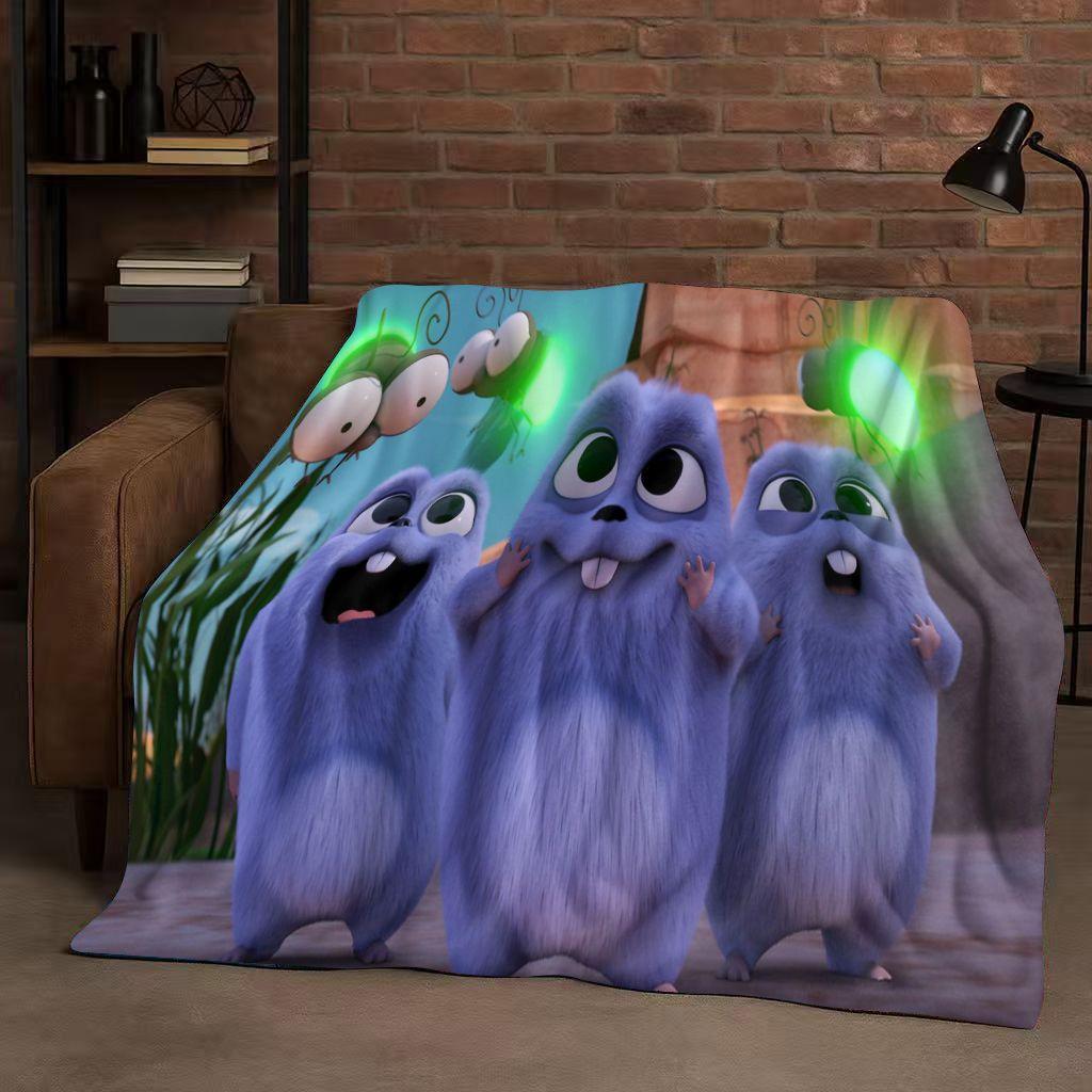 Kawaii Grizzy and The Lemmings Cartoon Flannel Blanket,Ultra Soft Warm Plush Throw for Home Bedroom Bed Sofa Cover Kids Gift