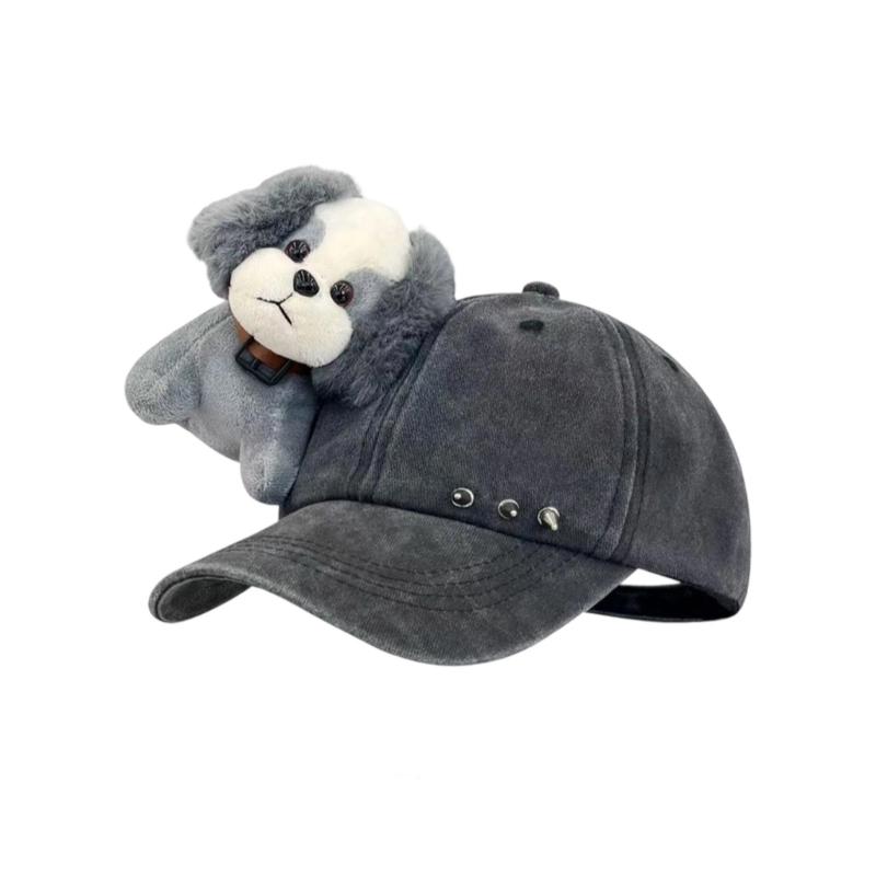 

2000s Distressed Cotton Baseball Cap with Rivet Studded Adjustable Streetwear Styles Sun Hat for Women Teens Daily Wear сірий колір