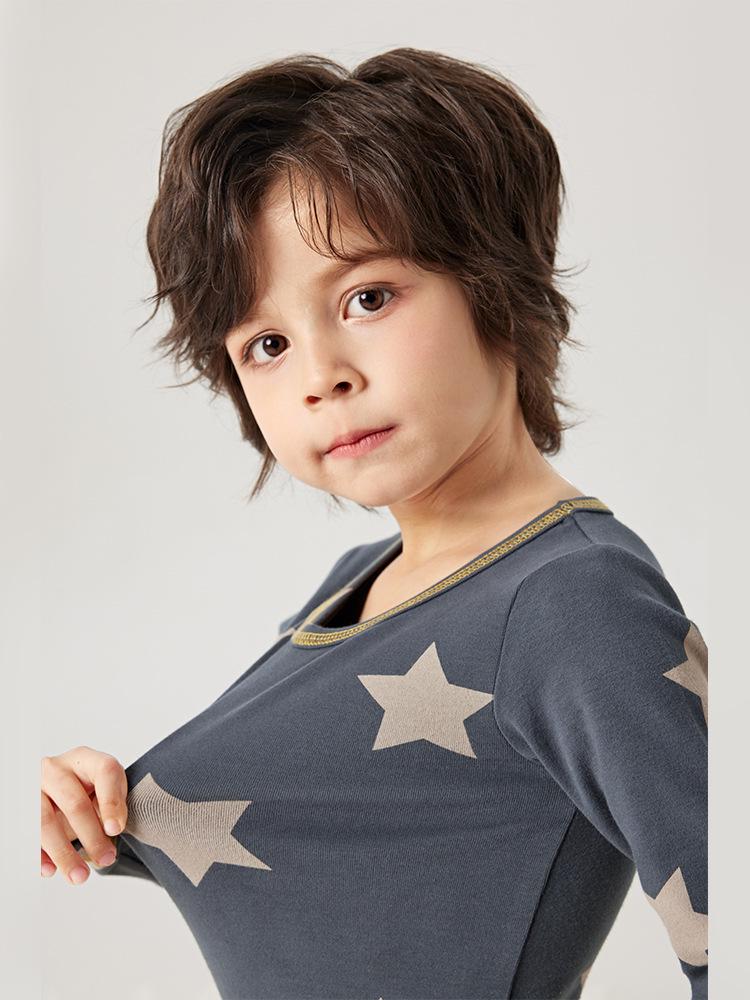 

Boys Pure Cotton Autumn Pajama Set: Warm Underwear & Shirt 90cm серый/древесный уголь