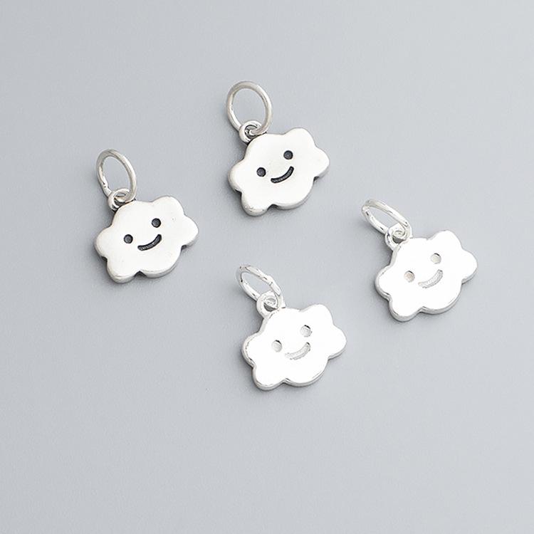 S925 Sterling Silver Smiley Face White Cloud Pendant for DIY Bracelets, Necklaces, Charms & Jewelry.