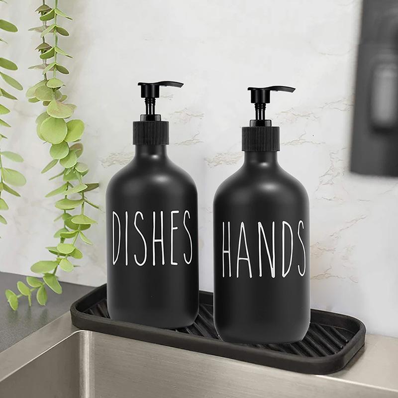 500 ml weiß-schwarzes Spülmittelspender-Set für die Küchenspüle, Handseife und Spülmittel-Vorratsflasche, nachfüllbare Flaschen