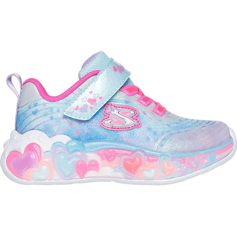 Skechers Heart Lights Durable Low Top Walking Shoes Baby Sneaker Blue Pink 302696N-LBMT