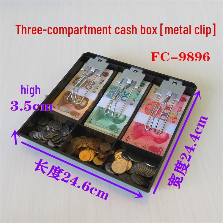 Kassenschublade mit fünf Fächern und Metallklammern