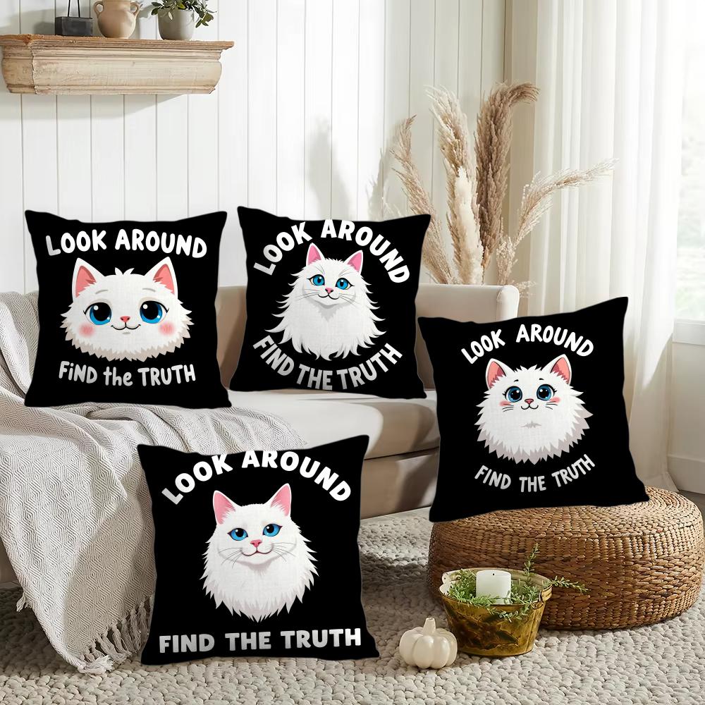 Kawaii Cat Cushion Cover DoubleSided Printed Organic Linen Pillow Cover Decorative for Sofa Home