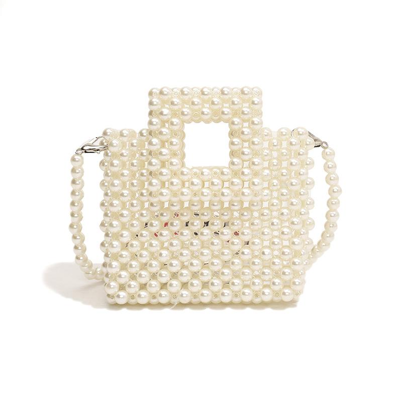 Fashion Original Style Pearl Weaving Contrasting Color Hollow Mini Women's Small Square Bag Spring New Shoulder Messenger Bag