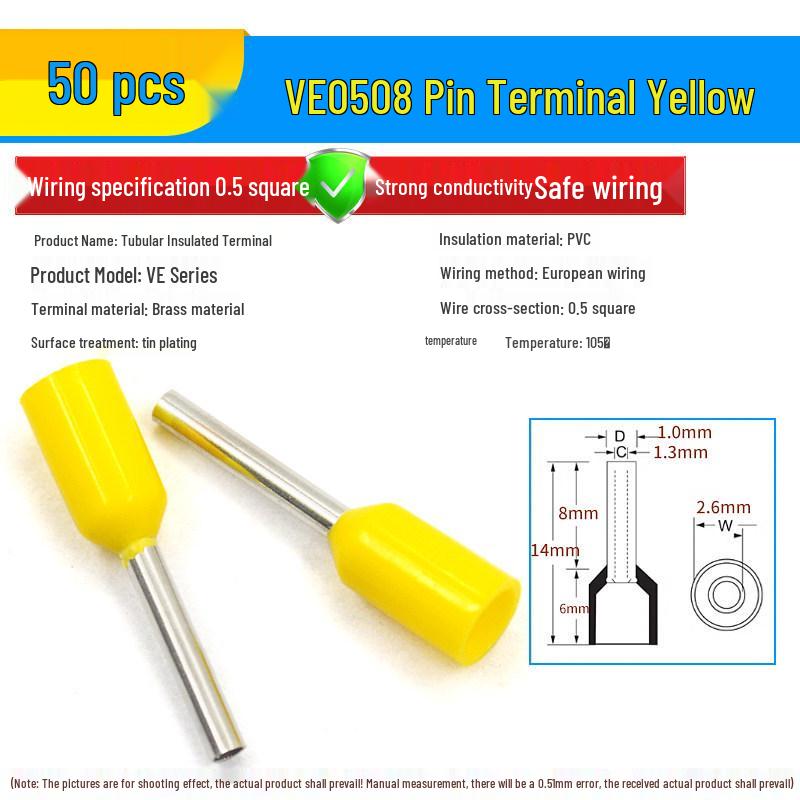 European Tubular Wire Connectors: VE0508, 7508, 1008, 1508, 2508 Pin Terminals