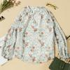 Herbst Neu Floral Chiffon Bluse Damen Locker V-Ausschnitt Langarm Freizeit Oberteil