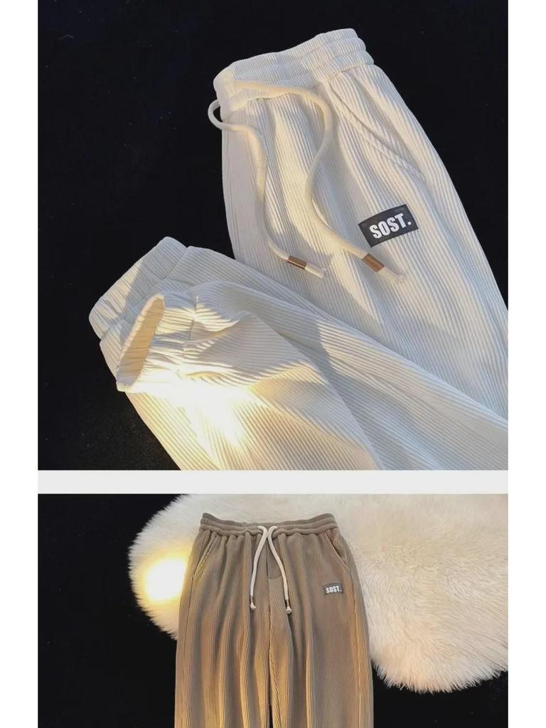 Men's Autumn Corduroy Cuffed Casual Pants - Versatile Hong Kong Style Sports Pants