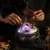 Cosplay Costume Accessories Halloween Cauldron Decoration, Spooky Large Witch with Colorful LED Light, Black Lighted Haunted House Props Plastic
