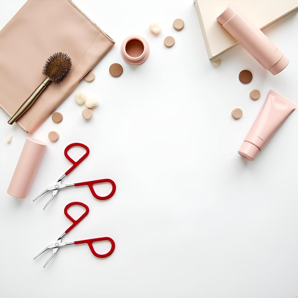 2Pcs Red Yebrow Tweezer Stainless Steel Scissors Shaped Tweezers Slant Tip Tweezers Clip Hair Tweezer Beauty Tool for Women Girl Shave and Hair