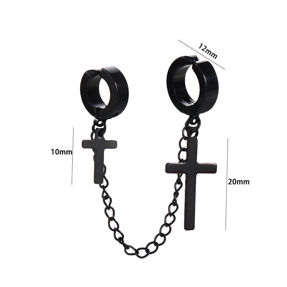 Earrings Punk Titanium Steel Cross Men Ear Cuff Dangle Earrings Korean Stud Earrings Women Ear Clip