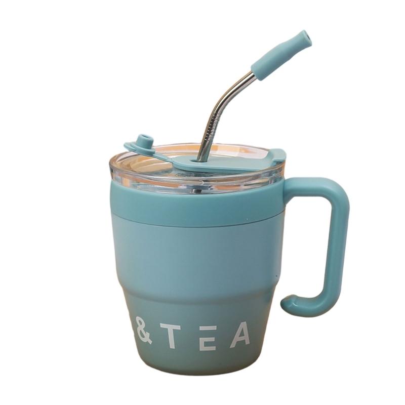 Inovativní hrnek na kávu s uchem a víčkem se slámkou 480ML Láhev Materiál nerezová ocel Hrnky se slámkou na nápoje