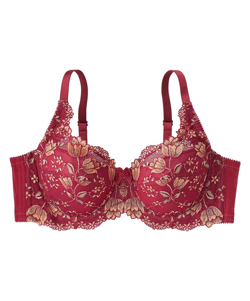 Nissen Full Cup Bra with Japanese Lace Bordeaux J85 High-Back (Tulip Pattern) (Triumph) (n, FULLRE)