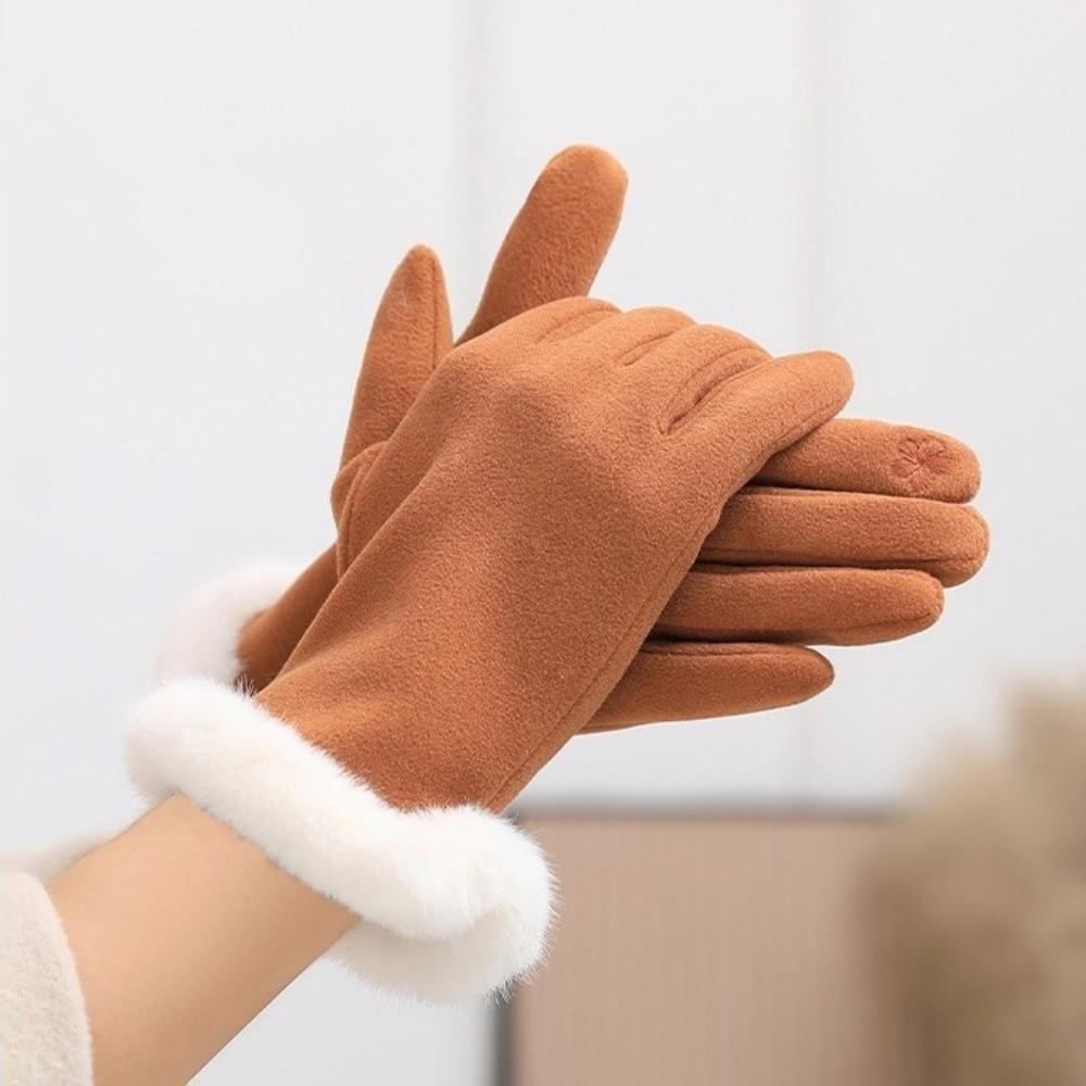 Solid Color Suede Gloves Windproof Cycling Mittens Casual Women Winter Gloves  Sports