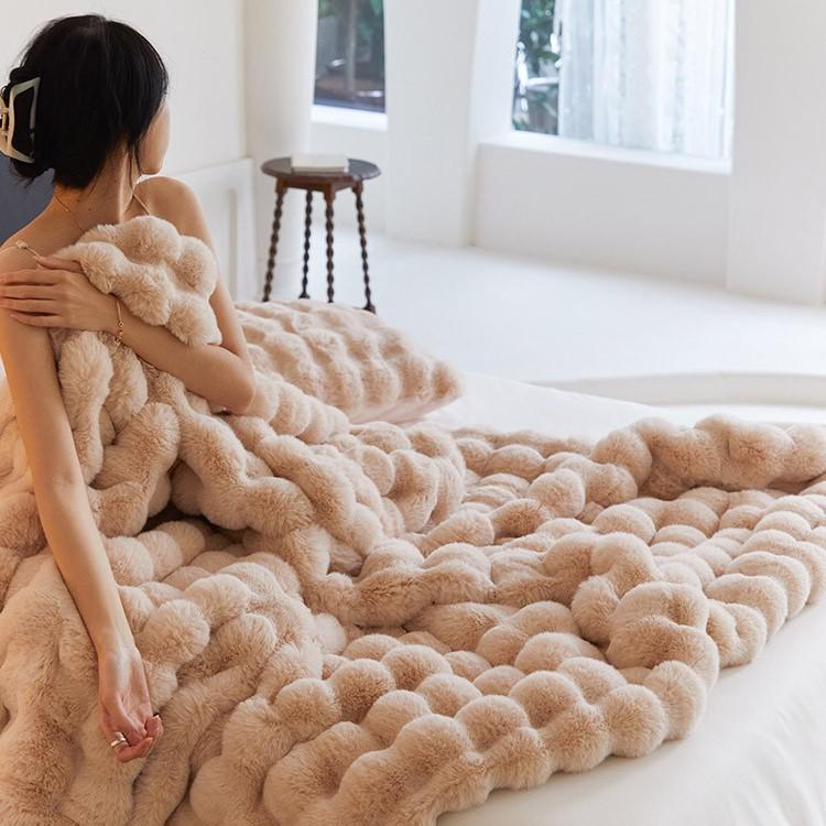 Winter Tuscany Rabbit Hair Plush Throw Blanket - Korean Gentle Style, Light Luxury for Sofa or Office.