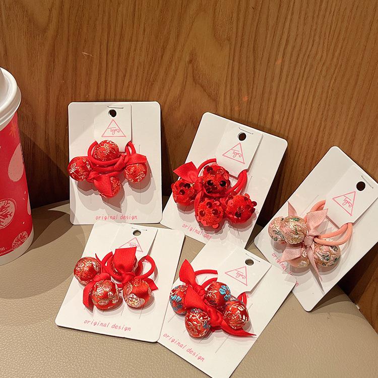 Chinese New Year Red Embroidery Hair Tie for Girls