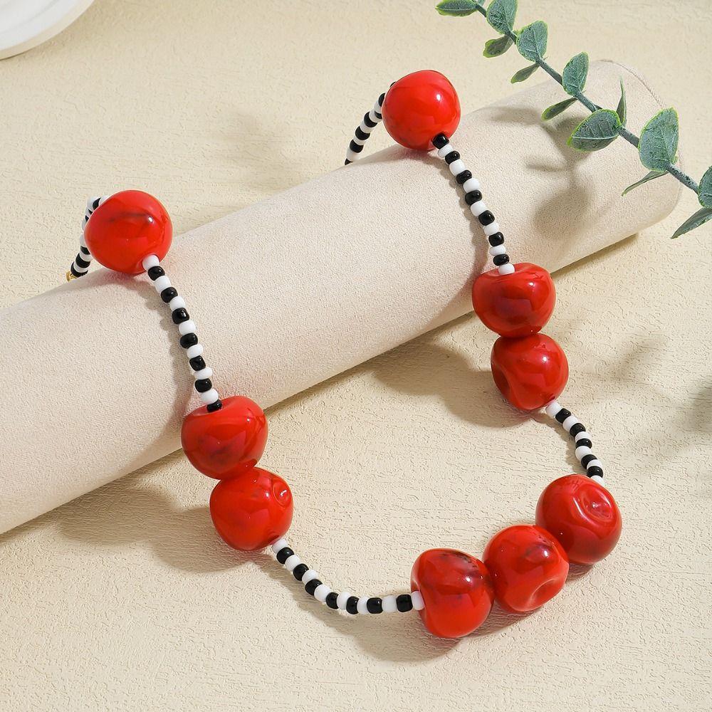 Minority Design Fruit Cherry Necklace Handmade Y2K Clavicle Chain Red Bead Necklace  Women