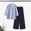 ZANZEA Women Long Sleeve Stripe Blouse and Pants Casual Two Piece Suit Sets