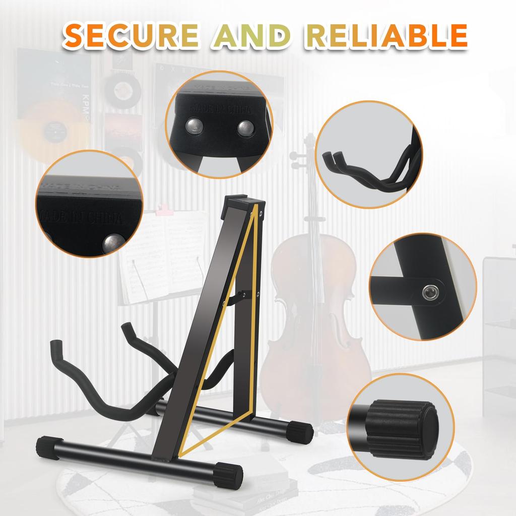GeeWin A-Frame Foldable Cello Stand 1/8-4/4 Guitar Stand Black Plastic Main Body Rubber Feet