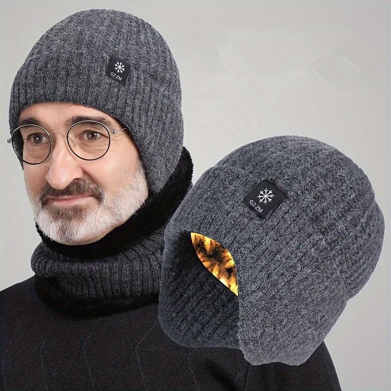 Unisex Winter Warm Knit Hat with Lining and Ear Protection Thickened Knit Beanie Suitable for Seniors Middle
