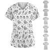 Women's Fashion V-Neck Short Sleeve Overalls With Pockets  Print Tops  Clothes