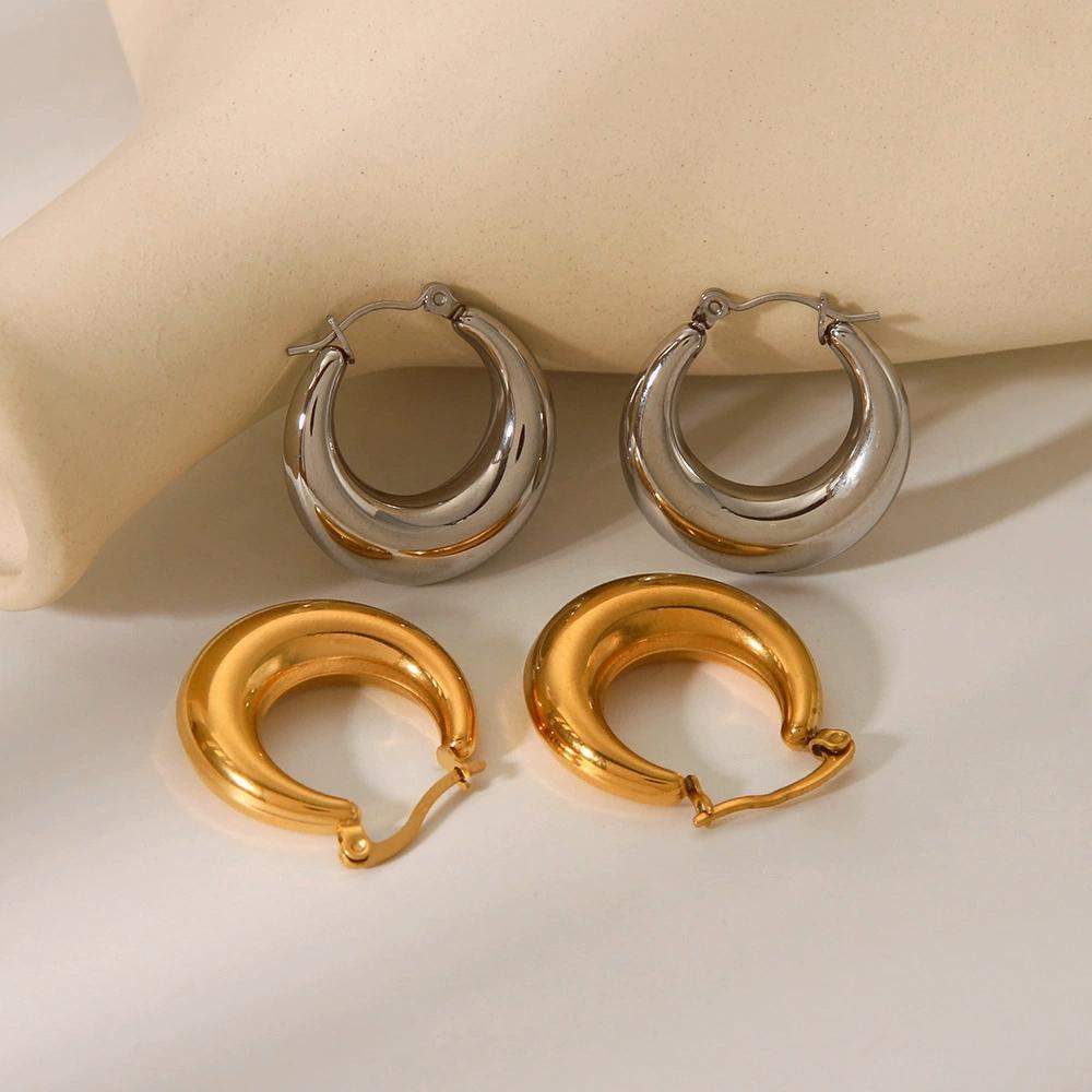 Htpwe Statement Circle Hoop Earrings Zircon for Women Girls Trendy Metal Texture 18 K Golden Ear Studs Accessories