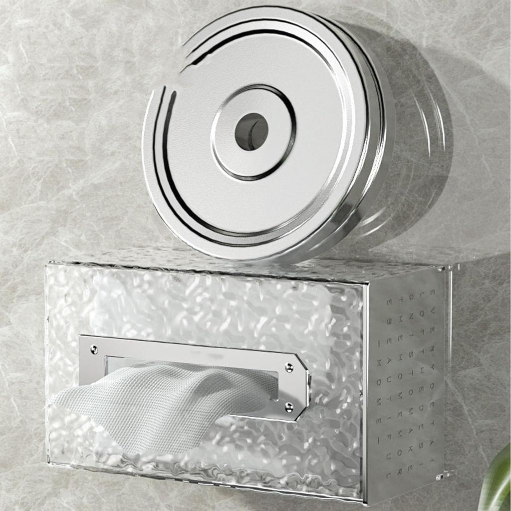 Tissue Box, Wall Mounted Tissue Box Cover Clear Plastic Napkin Holder Rectangular Facial Tissue Dispenser for Bathroom(Silver)