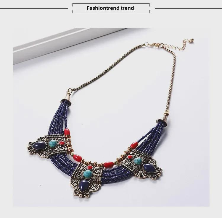 Boheemse meerlaagse retro kralenketting met etnische hanger