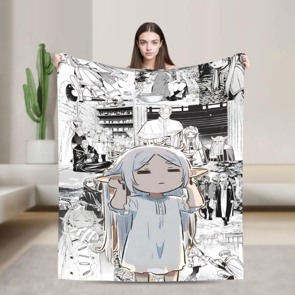 Frieren Anime Flannel Blanket Funny Throw Blankets for Home Hotel Sofa xcm Rug Piece