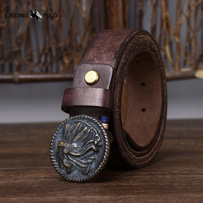 Retro Distressed Frosted Buckle Belt for Men Genuine Leather Smooth Buckle Trendy Fashion Genuine Leather Cowhide Belt