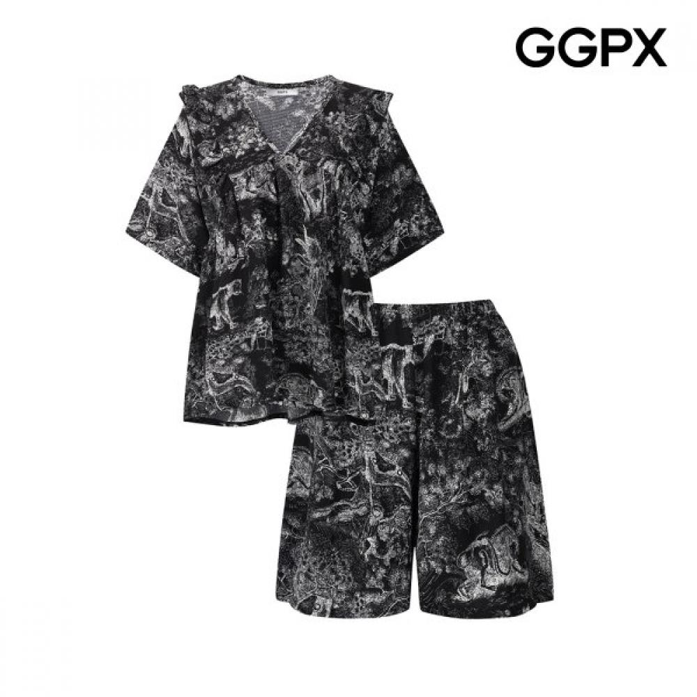 Ggpx New York Women S Pattern Frill blouSe pantS Pajama Setup gq7St006f blacks/F
