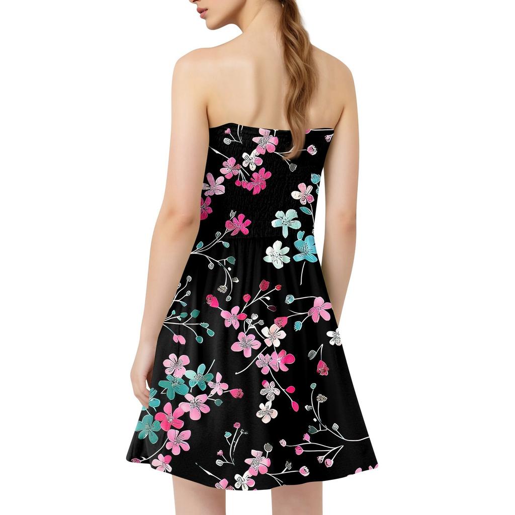 Modisches Damen-Freizeitkleid mit Bandeau-Ausschnitt und Blumendruck, ärmellos