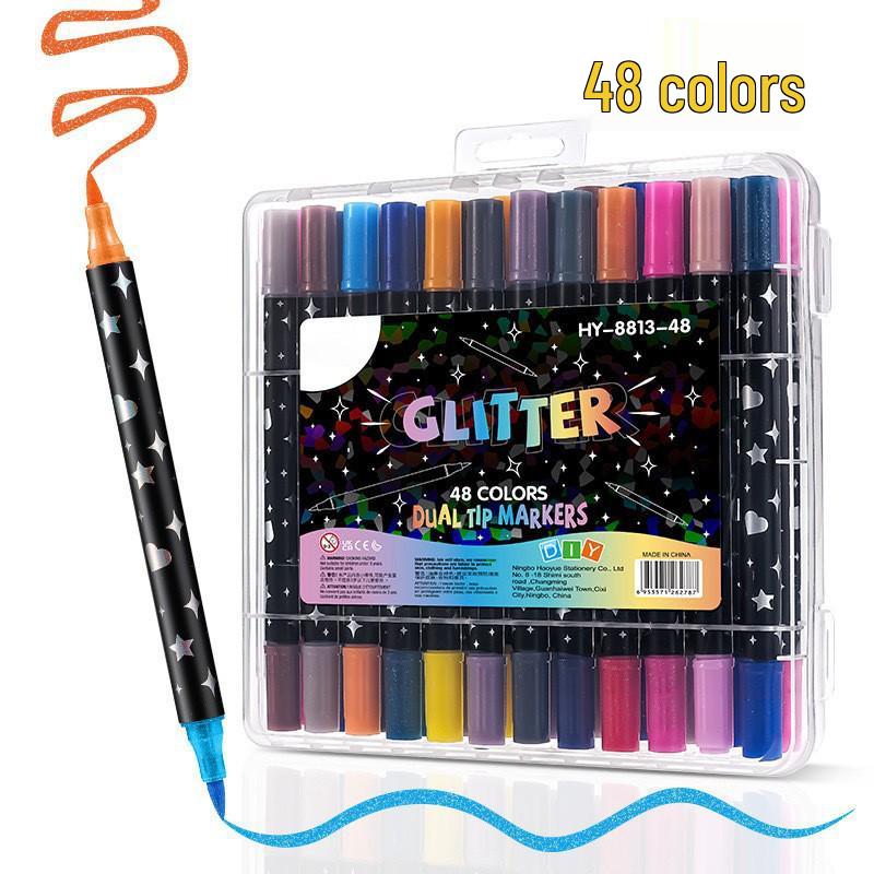 Double-Ended Glitter Marker Pen: Soft-Tip Watercolor Pen for Journaling & Painting, Non-Toxic & Washable, Ideal for Kids