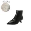 Fashion NEW Autumn/Winter Women Boots Pointed Toe Kitten Heel Shoes Split Leather Shoes Women Zip Ankle Boots Belt Buckle Modern Boots