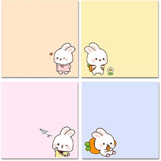 4 Pack 80Sheets Per Pack 3.15x3.15in Self-Stick Note Pads, Kawaii Sticky Notes,Cute Sticky Notes,Korean Sticky Notes,Cute Stationary,Cute School Happy Rabbit